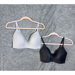 EBY Pain Free T-Shirt Bra 34DD Gray Black Wireless Plunge Stretch - BUNDLE OF 2